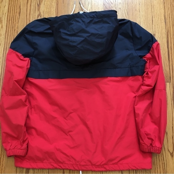H & M Divided Red Navy blue 1/2 Zip Up pull over Hooded Jacket - Picture 11 of 13